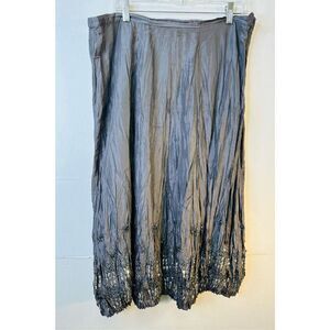 Chicos Silk Pewter Sequin & Beaded Midi Flare Lined Skirt Flowy Gray Size 2
